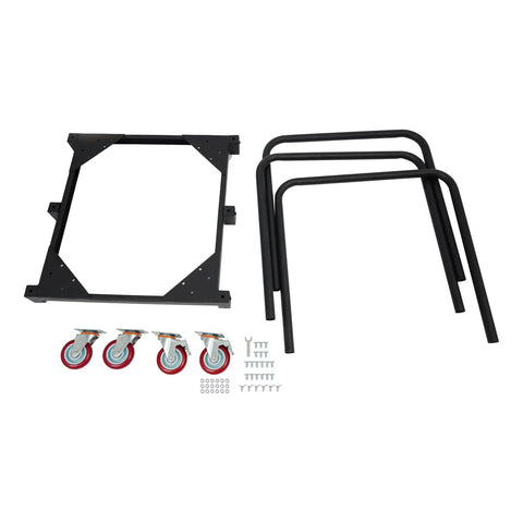 Heavy Duty 3 Pole Panel Cart With 200 Lbs Capacity Folding Table Truck and Locking Swivel Wheels components including frame and caster wheels.