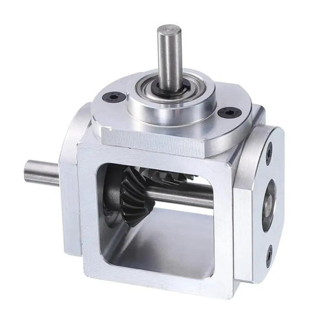 Right Angle Bevel Gearbox 1 To 1 90 Degree Drive With Single Output Shaft 20 Teeth Bevel Gear 1 Module Aluminum Frame