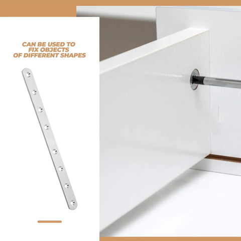 Straight Flat Brackets Set Of Four Stainless Steel Joining Plates For DIY Home Decor And Furniture in use on white panel