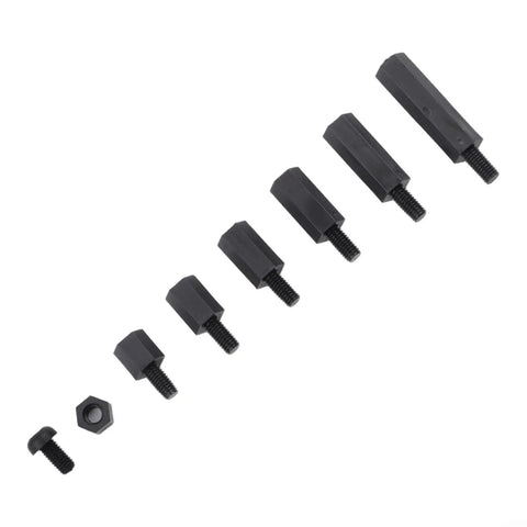 M3 Black Nylon Hex Standoff Spacer Kit With 180 Piece Assortment Of Male And Female Column Spacers, Flat Head Screws And Nuts For Electronics And Industrial Projects, Perfect For DIY Builds And Engineering Prototypes. Black nylon hex standoffs and screws