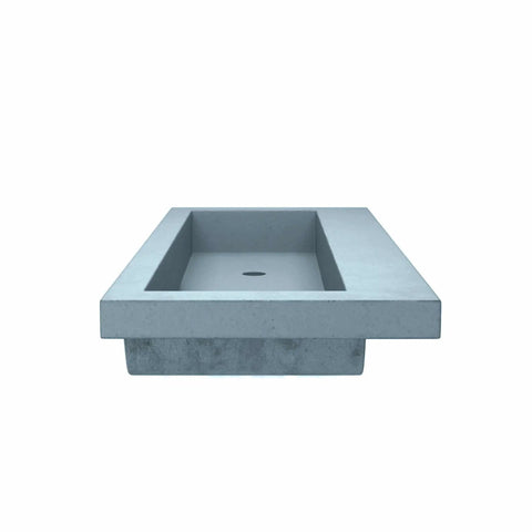 Top Tier 48 Inch Rectangular Concrete Bathroom Sink With Dual Drains And Ocean Finish serving as a heavy duty vessel basin view from front.