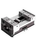 Top Shelf Heavy Duty Self Centering Bench Vise Featuring 5 Inch Concentric Parallel Jaws Built For Smooth CNC Fixture Setup And Rock Solid Pipe Clamping Daily, showing rugged metal frame and detailed jaws.