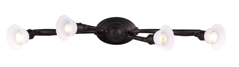 Addison 4-Light Dropped Track Lighting With Flat Opal Glass Shades In Oil Rubbed Bronze Adjustable Heads, top view.