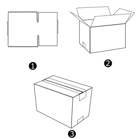 Diagram showing assembly steps for Heavy Duty Corrugated Shipping Boxes Crafted From Recyclable White Cardboard Mailers Ten By Seven By Five Inches Set Of Twenty Five.