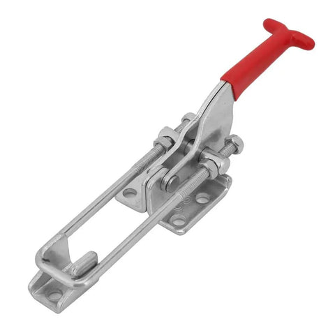 Built Like A Tank Carbon Steel Toggle Clamp With Quick Release Latch Action For Welding Woodworking Jig Assembly Featuring Triangular Gripping Lever Handle 120 Millimeter side view showing triangular handle and metal construction.