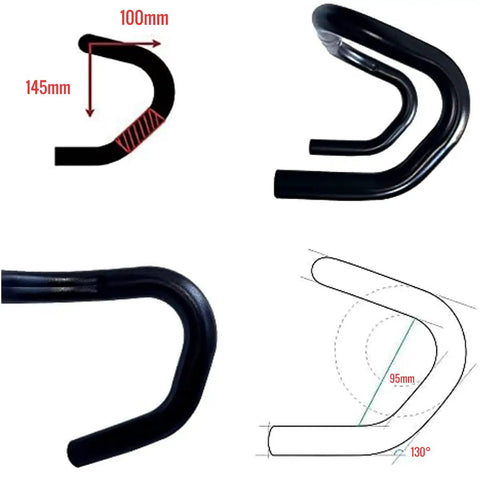 Road Bike Drop Handlebars 25.4mm Clamp 420mm Length Aluminum Alloy 6061 T6 Ergonomic 145mm Drop And 10mm Reach Lightweight