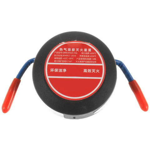 Automatic Thermal Sensor Fire Extinguisher Hella Compact 10g Peel Stick Mount For Car Engine Bay Garage Shop Quick Snap And Emergency Defense System with red and blue trigger.