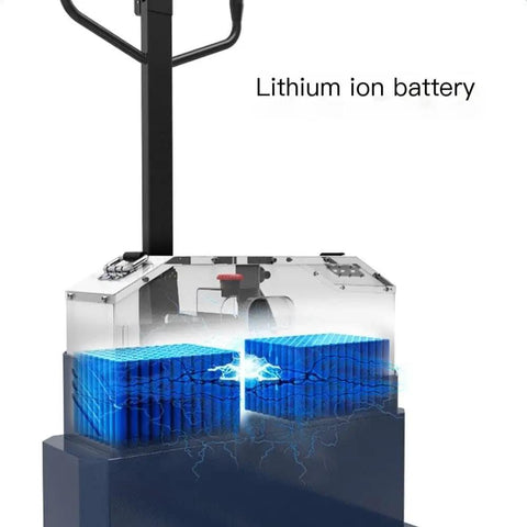 Heavy Duty 6600 Lb Electric Pallet Jack Walkie With Lithium Battery showing lithium ion battery design and components.