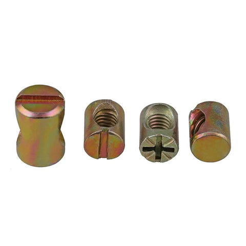 Barrel Nuts And Cross Dowels Slotted Set Zinc Plated Steel M6 M8 Threads Multiple Sizes 10 20 50 Pcs Kit