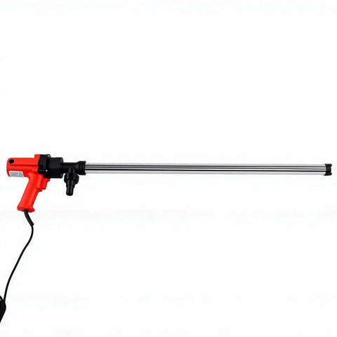 Eujgoov Electric Drum Pump For 200L And 220L Containers Fast Liquid Transfer 60 To 75 Liters Per Minute With 6 Gear Speeds For Workshops And Industrial Use Efficient Handheld Design, showcasing the pump's long metal tube.