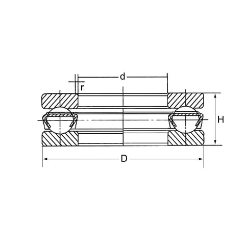 Cross-section of uxcell 51116 thrust ball bearing showing 80 mm bore, 105 mm outer diameter, 19 mm width.