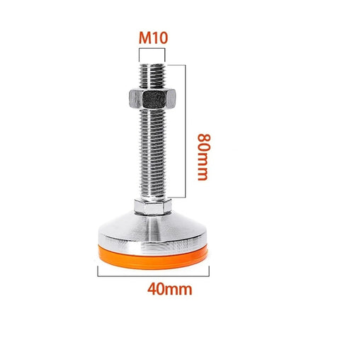 Solid As A Rock Adjustable Rubber Floor Leveling Feet Featuring Thick Carbon Steel Base and Threaded Lift Mechanism for Quick Wobble Free Support of Heavy Machinery and Gear Racks on Rough Floors, M10, 80mm height.