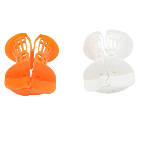 Restokki Bathtub Drain Hair Catcher 2pcs White Orange with Handle in a close-up view showcasing colors and design.