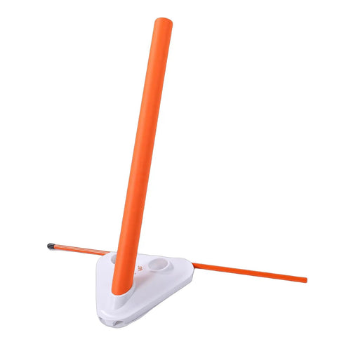 Golf Swing Trainer For Slice And Hook Prevention With Alignment Discs And Target System Improves Swing Path And Club Protection Game Changer Training Aid For Driving Range And Putting Practice All In One Tool. Orange rod with white base setup for alignment.