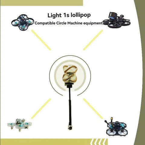 Lightweight 5.8G FPV RHCP Lollipop Antenna For 1S Drones, Circular Polarization, 2dBi Gain, center with drones around.