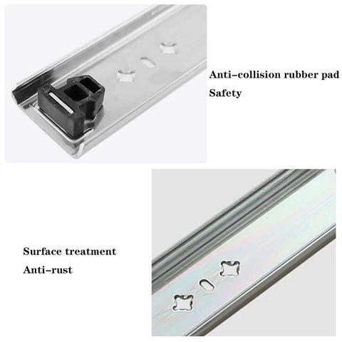 Beefy 14 Inch Drawer Slides With 120 Kg Load Capacity, featuring anti-collision rubber end cushions and anti-rust surface treatment.