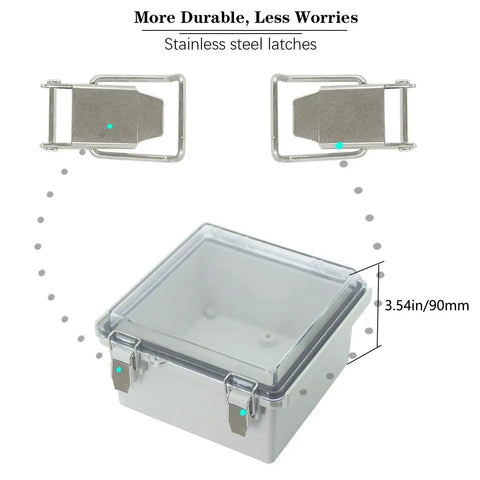 Outdoor IP67 Electrical Junction Box Weatherproof ABS Plastic Enclosure With Hinged Clear Cover and stainless steel buckles