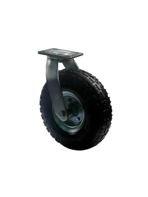 Tough As Nails Heavy Duty 10 Inch Inflatable Rubber Caster With Stem Mount, showing tire tread and sturdy metal frame for stable use.