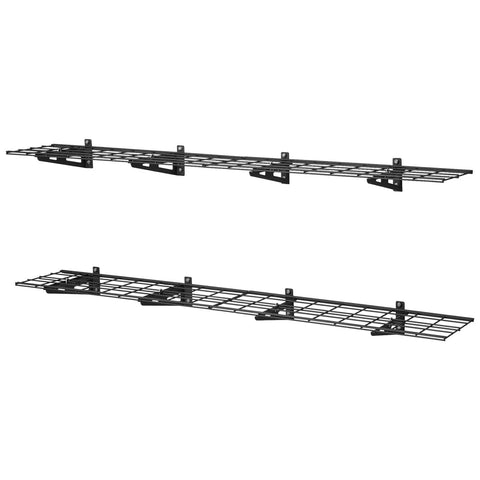 2-Pack Heavy Duty Garage Wall Shelving Units, 6-Foot Long Steel Wall Mounted Shelves, side view showing grid design and brackets