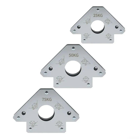 Heavy Duty Magnetic Welding Positioner 75KG Multi-Angle Holder for Pros; three steel angle magnets showing 25KG, 50KG, 75KG capacities.