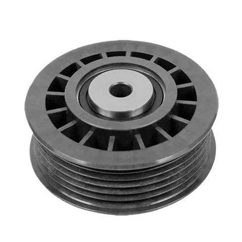 Premium Drive Belt Tensioner Pulley Replaces 6012000770 for Mercedes W201 W124 W126 R129 showing circular design and grooves.