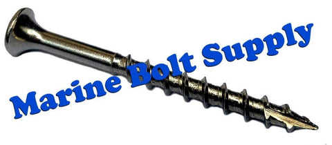 Deck screw, #8 x 2 inch, 316 marine-grade stainless steel with square drive, Marine Bolt Supply