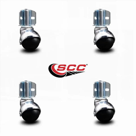 Heavy Duty 2 Inch Polyolefin Swivel Caster Wheels With Bright Chrome Hooded Stem And Inside Corner Mount Bracket 300 Lb Capacity, set of four caster wheels