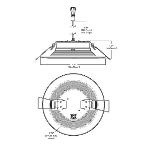 Diagram of Canless LED Recessed Light 6 Inch, 4 Pack, Wet Rated With Mounting Frame and dimensions.