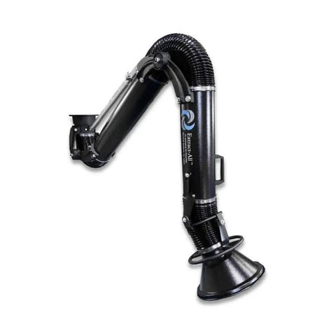 Wall Mounted Welding Fume And Dust Extraction Arm With 180 Degree Swing, Boss Grade Source Capture Hood in black finish