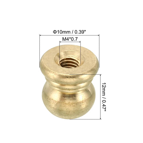 20 Pack M4x0.7 Brass Threaded Cup Caps for Lamp Finials Knobs Decorative Nuts, 10mm Ball Style Screw Cap, Brass Tone, Close-up