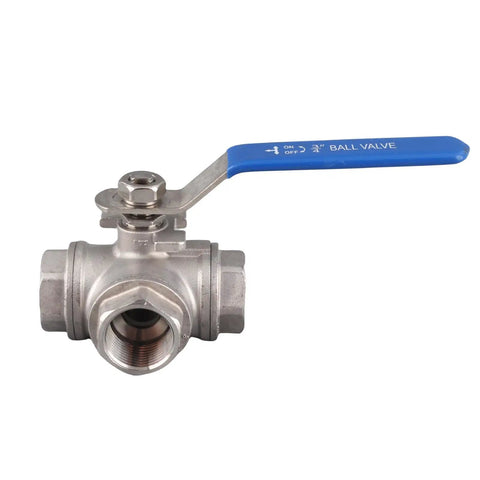 Top Shelf Three Way Stainless Steel Ball Valve With T Type Design For Plumbing And Gas Lines Built Tough As Nails To Deliver Corrosion Resistant Flow Without Any Drama, 20 mm diameter, 3/4 in female threads.
