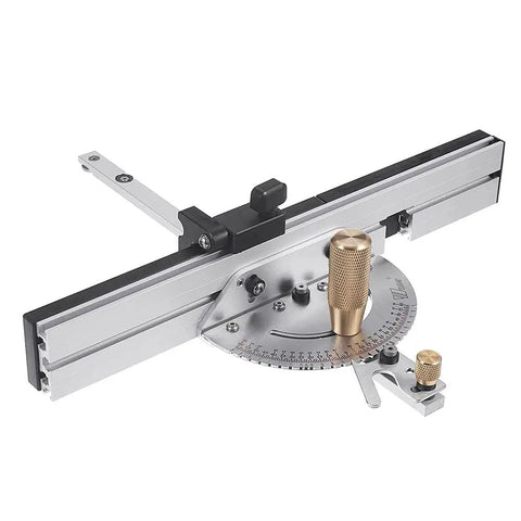 Brass Handle Miter Gauge 450mm 27 Degree With Box Joint Jig Track Stop for Table Saw and Router, aluminum alloy, woodworking tool.