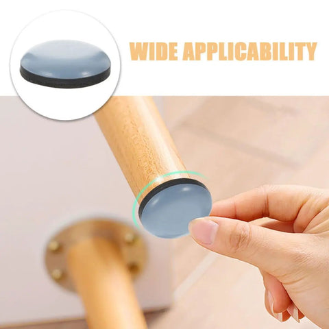 Applying reusable PTFE appliance slider to furniture leg for hardwood floors, focus on smooth glide surface