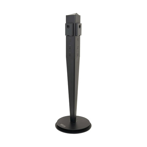 Rock Solid Surge Protector Tower With Six Ac Outlets Five Usb Ports Three Wireless Charging Pads And K Slot Security Lock, black design.