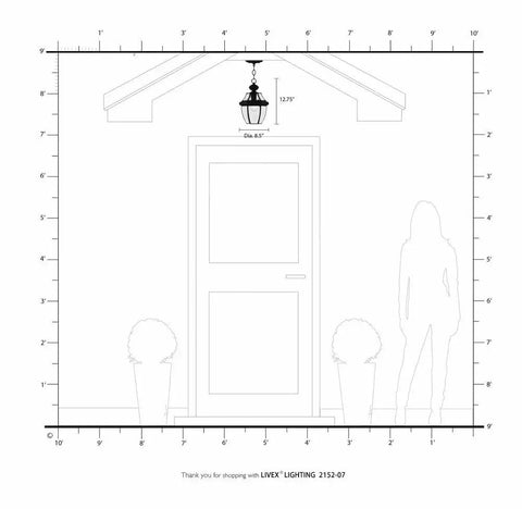Monterey 1-Light Outdoor Hanging Lantern in Brushed Nickel, Chain-Hung Exterior Porch Light diagram with dimensions