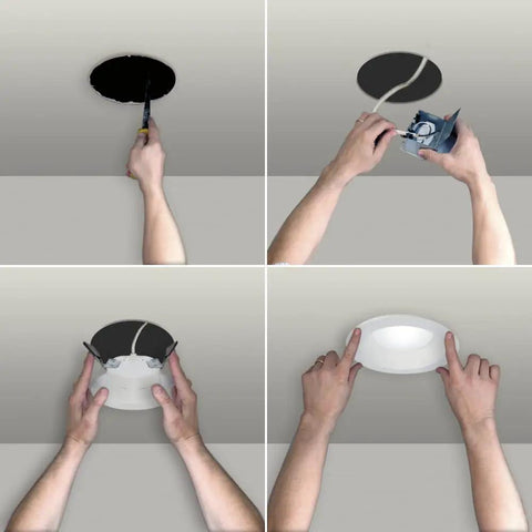 Steps for installing Canless LED Recessed Light 6 Inch, 4 Pack, Wet Rated With Mounting Frame, Triac Dimming to 5%
