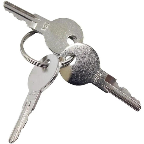 Set Of Three Replacement Ignition Keys For Hyster And Yale Equipment Plus Ford New Holland Forklifts Skid Steers And Backhoes Built Tough To Kickstart Your Rig Instantly Without Hassle, silver metal keys on keyring.