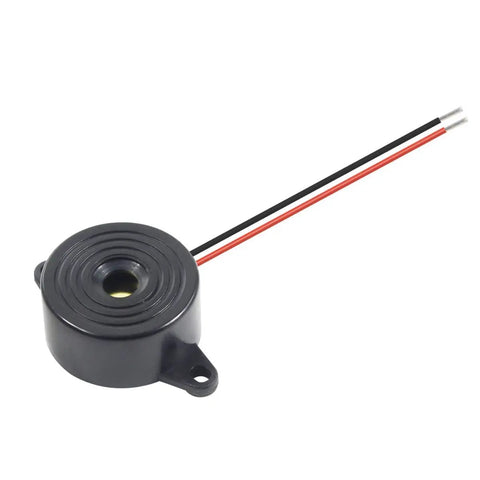 Rock Solid Active Piezo Buzzer 10 Pack DC Three To Twenty Four Volt, 23mm black electronic alarmer with twin wire leads.