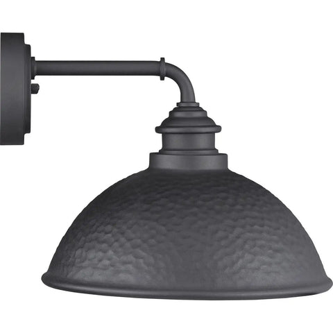 Englewood Collection 1 Light Farmhouse Outdoor Wall Lantern in textured black, side view showing arm and shade detail