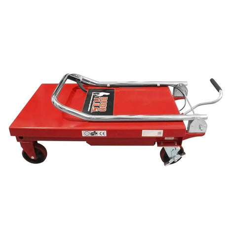 Heavy Duty Hydraulic Lifting Table Delivers Rock Solid 500 Kg Support With Smooth 90 Cm Platform Effortless Height Adjustments Built Like A Tank Red Steel Workshop Staple side view