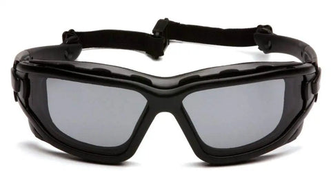 Tough As Nails Fog Proof Safety Glasses With Impact Resistant Gray Tint, black frame, front view with adjustable strap.