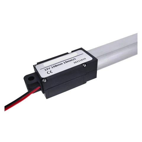 Heavy Duty Electric Linear Actuator Delivers Smooth Push Pull Action Powered By A Trusty DC 12V Motor in 50mm length with wires visible.
