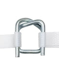 Close-up of buckle in Portable One Half Inch Polypropylene Strapping Kit with mini coil tool, 3000 ft poly strapping