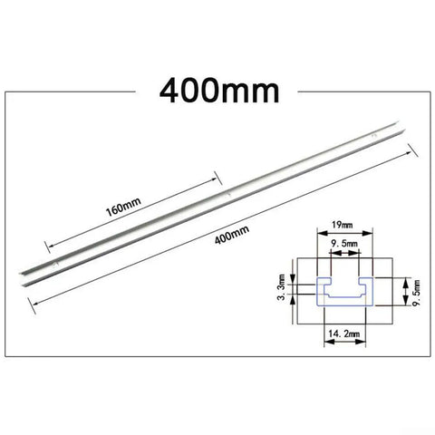 Heavy Duty Aluminum Alloy T Track Insert For Miter Jig Guide With Precision T Slot Design, 400mm long, showing measurements.