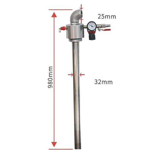 Joverex 4 Inch Stainless Steel Pneumatic Drum Pump For Diesel Hydraulic Oil Transfer Air Operated Chemical Fluid Pump With Digital Pressure Gauge High Flow Rate 180-220Kg Barrel Adjustable Flow Speed, 980mm tube with pressure gauge.