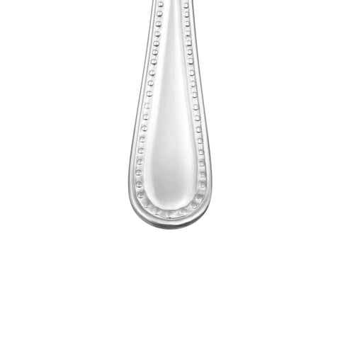 Heavy Duty Stainless Steel Flatware Set, 20 Piece Silverware Service For Four, Dishwasher Safe Pearl Edge Dining Cutlery close-up of knife handle.