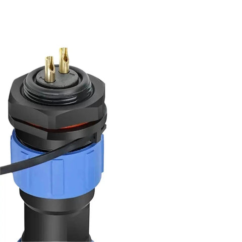 Close-up of Waterproof IP68 Panel Mount Back Nut Connector Set For SP20 SP21 2P Cylindrical Electrical Cable Wire Connectors