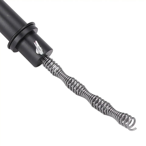 Close-up of Heavy Duty Manual Drain Auger Snake For Kitchen And Bathroom Plumbing with 7.5m manganese steel cable for clearing clogs.