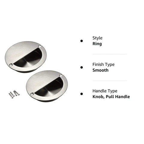 Built Tough 2 Pack Round Recessed Concealed Flush Pull Handles For Sliding Doors And Cabinets Grade 304 Stainless Steel, smooth ring style.