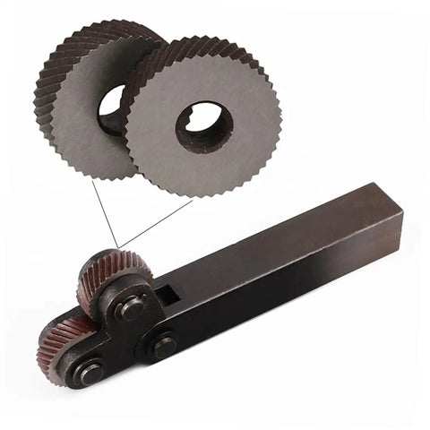 3 Piece No Frills Shop Gear Knurling Tool Set For Lathe Machines with diagonal cut wheels and heavy duty hardened steel design.